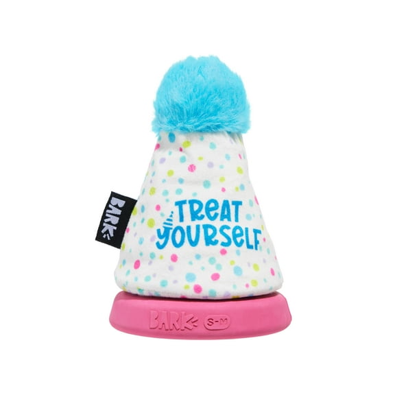 BARK Super Chewer Treat Yourself Party Hat Rubber Dog Toy with Treat Dispenser, Medium / Large