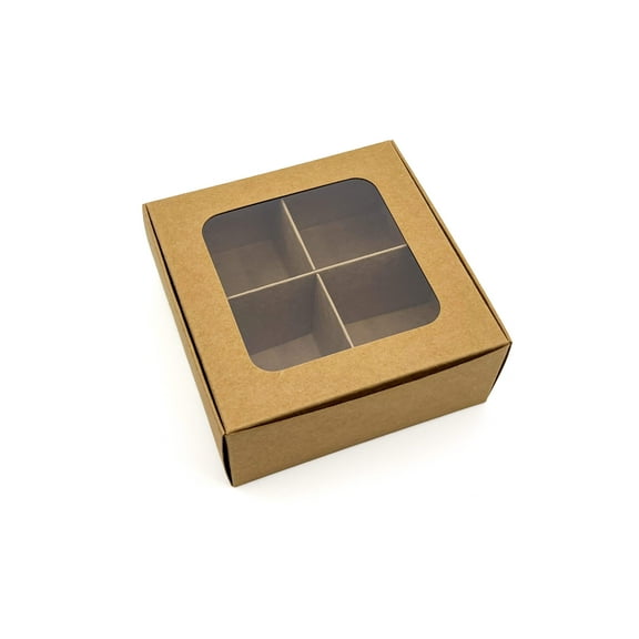 Treat boxes with window and dividers | 4 SMALL compartments | 4.5 x 4.5 x 1.9 in |Christmas treat boxes, cookie boxes with window, candy boxes for gift giving | 20-pack (Kraft)