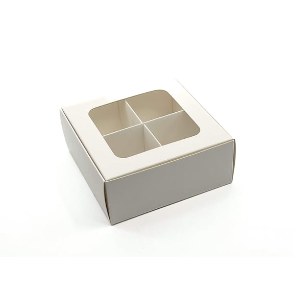 Treat boxes with window and dividers | 4 SMALL compartments | 4.5 x 4.5 x 1.9 in |Christmas treat boxes, cookie boxes with window, candy boxes for gift giving | 20-pack (White)