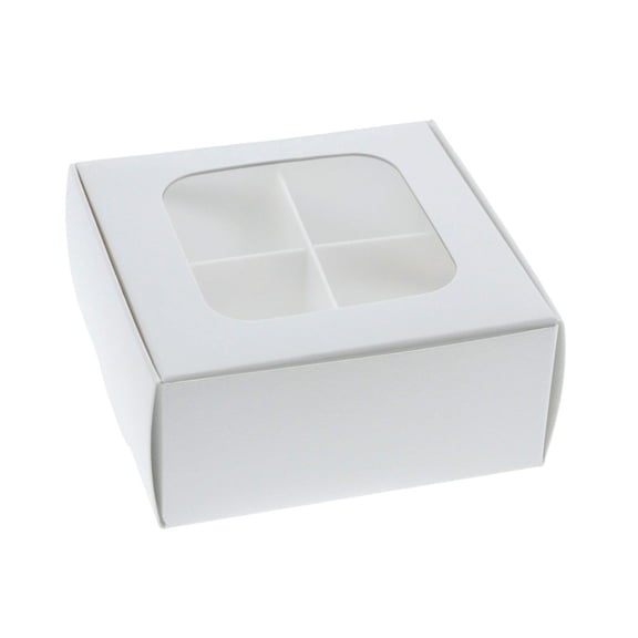 Treat boxes with window and dividers | 4 X-SMALL compartments | 3.5 x 3.5 x 1.57 in | sweet boxes, Christmas treat boxes, fudge boxes, candy boxes for gift giving | 20-pack (White)