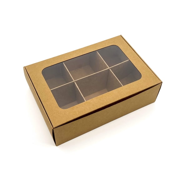 Treat boxes with window and dividers | 6 SMALL compartments |6.5 x 4.5 x 1.9 in | Christmas treat boxes, cookie boxes with window, candy boxes for gift giving | 20-pack (Kraft)