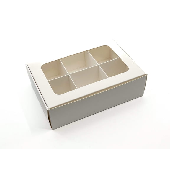 Treat boxes with window and dividers | 6 SMALL compartments | 6.5 x 4.5 x 1.9 in | Christmas treat boxes, cookie boxes with window, candy boxes for gift giving | 20-pack (White)