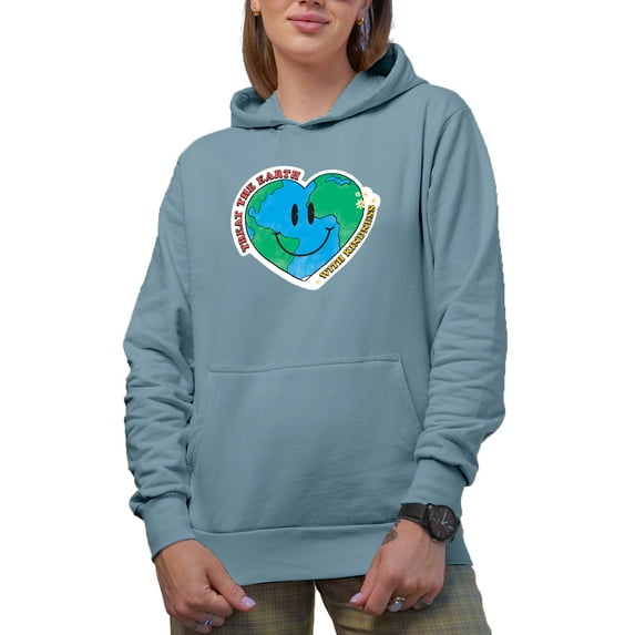 Treat the Earth with Kindness with Smiling Heart, Earth Day & Environmentalist Merch Gift, Light Blue Hooded Sweatshirt or Hoodie, 2XL