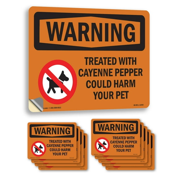 Treated With Cayenne Pepper With Symbol OSHA WARNING Vinyl Decal Label 10 Inch x 7 Inch - 10 Pack