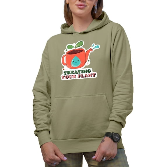 Treating Your Plant, Earth Day & Environmentalist Art Merch Gift, Sand Hooded Sweatshirt or Hoodie, Small