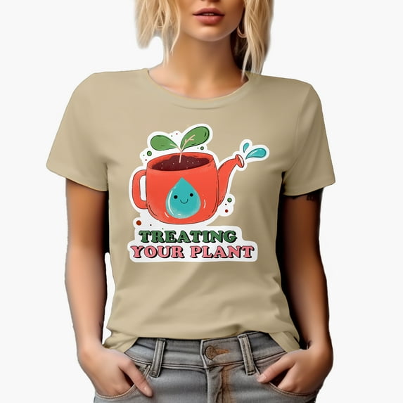 Treating Your Plant, Earth Day & Environmentalist Art Merch Gift, Tan T-Shirt, Medium