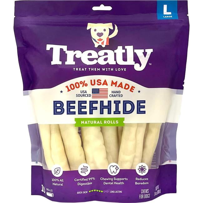 Treatly 12122 8 in. 100 Percent USA Beef Hide Rolls - Natural - Pack of 10 - Case of 5