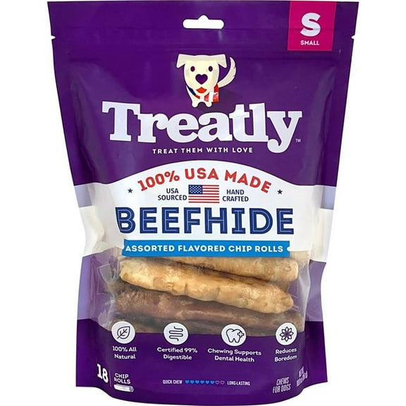Treatly 12224 5 in. 100 Percent USA Hide Chip Rolls - Chicken & Beef - 18 per Pack - Case of 10