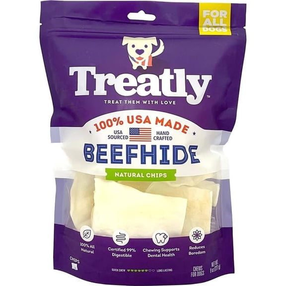 Treatly 12144 8 oz 100 Percent USA Beef Hide Chips - Natural