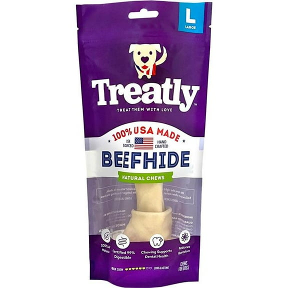 Treatly 12104 9 in. 100 Percent USA Beef Hide Bone with Header Card - Natural - Case of 42