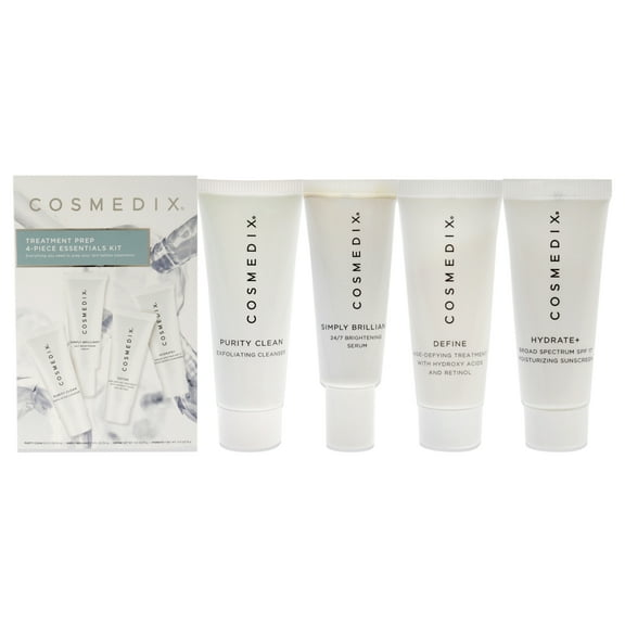 Treatment Prep Essentials Kit by Cosmedix for Unisex - 4 Pc 0.5oz Purity Clean, 0.5oz Simply Brilliant, 0.5oz Define, 0.5oz Hydrate Plus