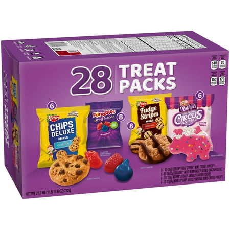 Treats Caddy Pack, Keebler Fudge Stripes, Chips Deluxe, Funables Fruit Snacks, Mother's Circus Animals Cookies, 27.6 oz, 28 Count