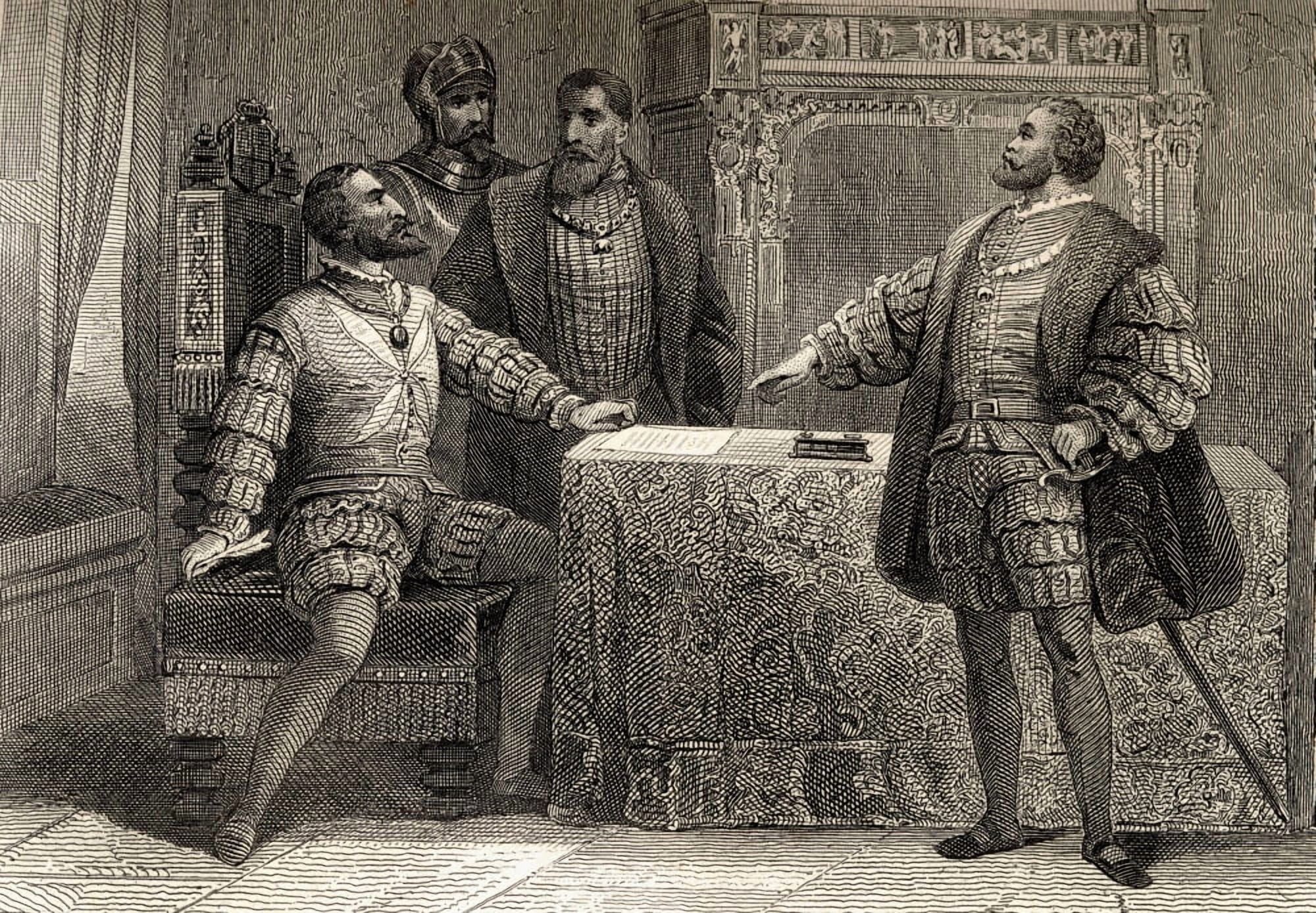 Treaty Of Madrid 14 January 1526 Between Carlos V And Francisco I Of France Canvas Art - Ken Welsh Design Pics (36 x 24)