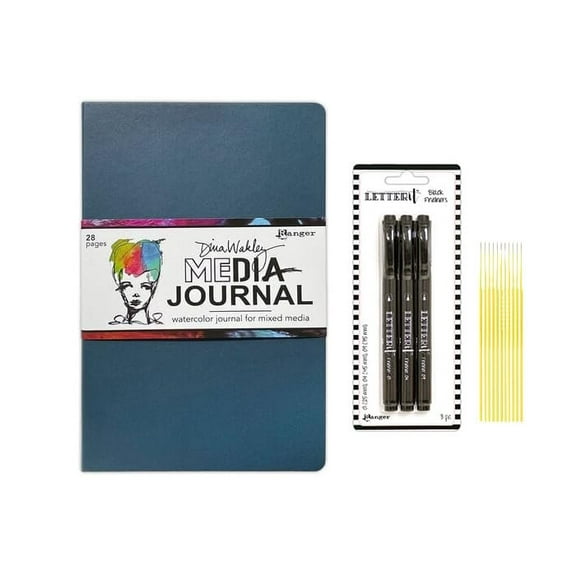 Trebbies Dina Wakley Media Journal Bundle - Dina Wakley Media Journal Watercolor MDJ87830 with 3 Black Letter It Fineliners Detail Sticks