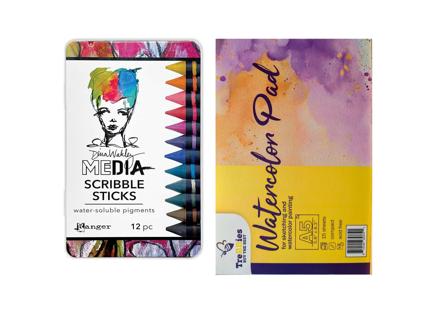 Trebbies Dina Wakley Media Scribble Sticks #5 Bundle - Dina Wakly Media Scribble Sticks 12/Pkg Set #5 Watercolor Pad