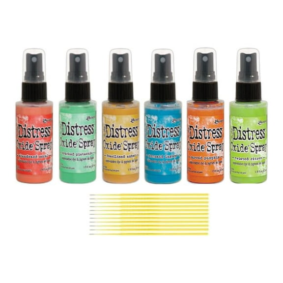 Trebbies Distress Oxide Spray Bundle - Mermaid Lagoon, Twisted Citron, Cracked Pistachio, Abandoned Coral, Carved Pumpkin, Fossiled Amber plus Detail Sticks