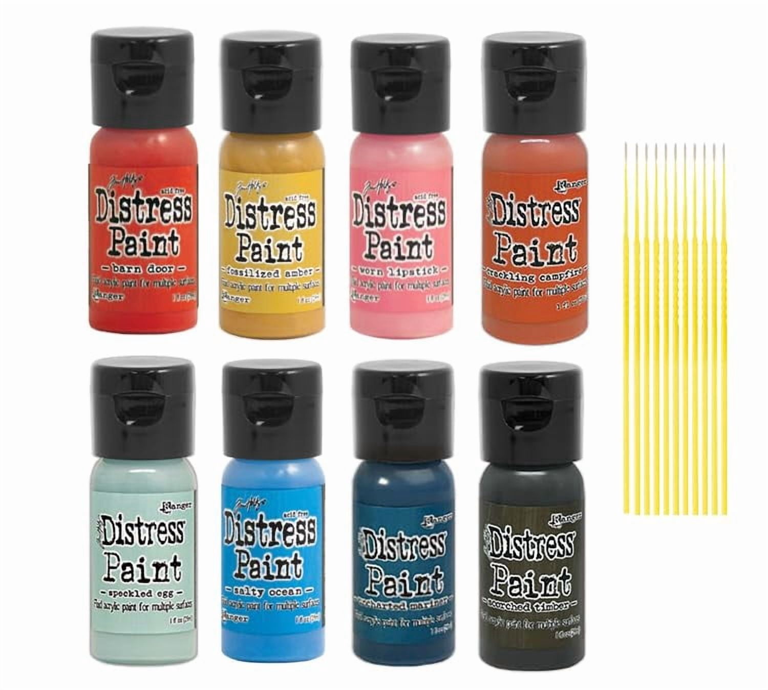 Trebbies Distress Paint W/Flip Top Bundles - Water-based Acrylic Tim Holtz Distress Paints Detail Sticks (SUNSET COLLECTION)