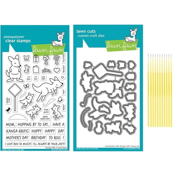 Trebbies Lawn Fawn Stamp Set Bundle Kanga-Rrific Stamp Set - Photopolymer Clear Stamps with Coordinating Custom Craft Die Cuts Detail Sticks