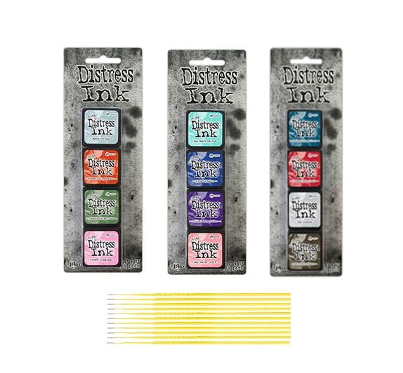 Trebbies Mini Distress Ink Pad Bundle - Ranger Tim Holtz Distress Mini Ink Pad Sets 16, 17, and 18 - with Trebbies Detail Sticks