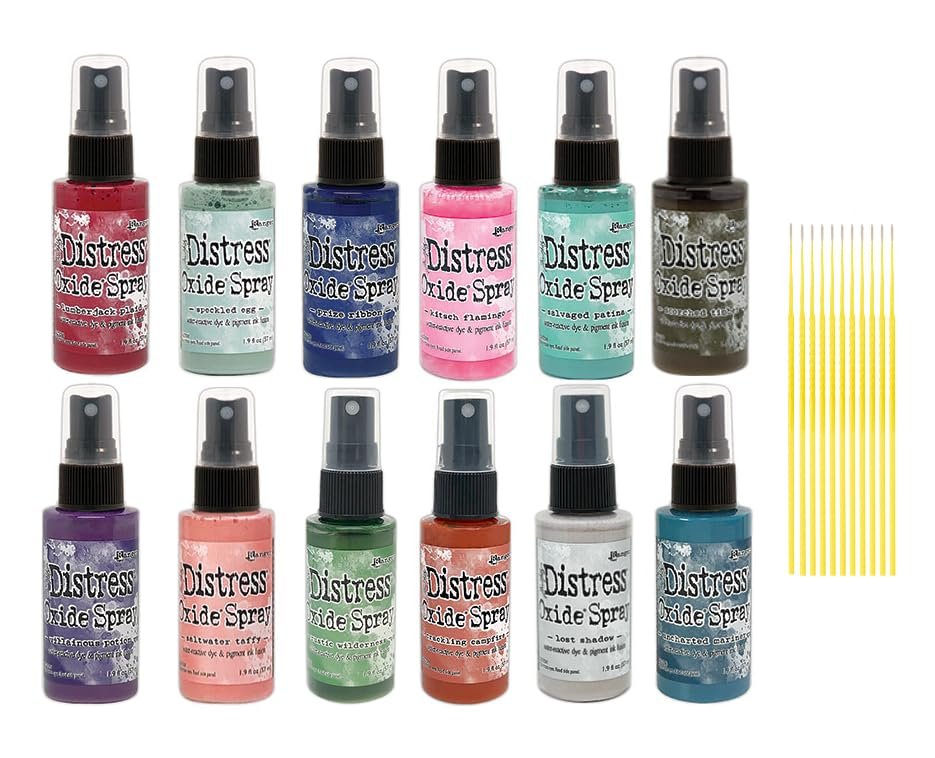 Trebbies Oxide Spray Bundle Set 6 - Ranger Distress Oxide Spray 12 Bottle Set Detail Sticks