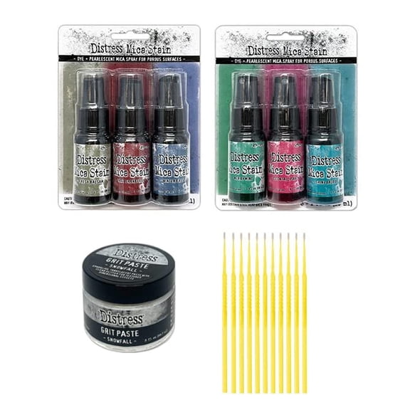 Trebbies Ranger Tim Holtz Distress Mica Spray Bundle - Mica Holiday Collection Including sets 3 and 4 & Snowfall Grit Paste Detail Sticks