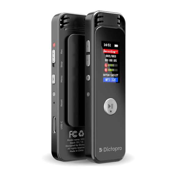 Dictopro X200 Digital Voice Recorder with Smart Phone Connectivity | HD Recording, Noise Cancelling, Dual Microphone, Rechargeable, MP3 Player, USB - For Lectures, Meetings, Interviews