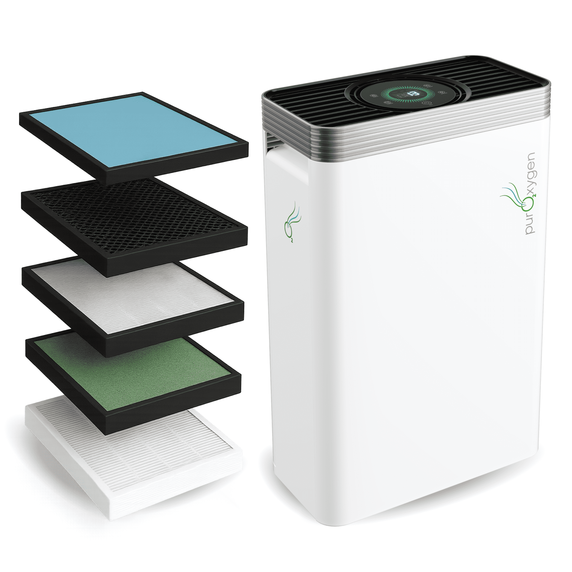 PURO²XYGEN Smart Air Purifiers For Home - Large Room Up to 2700 Sq Ft, H13 HEPA Filter, 4-Stage Filtration, WiFi App, Quiet Operation - For Smoke, Pollen, Pet Hair, Dust, Bad Smells - Office, Bedroom