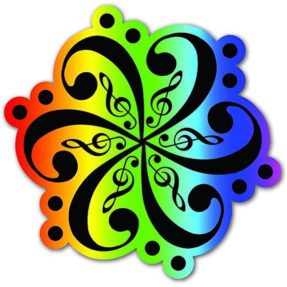Treble And Bass Clef Rainbow Colors Equal Right Music Peace and Love for All ((Reflective)) 3M Vinyl Decal Bumper Sticker 5x5 inches