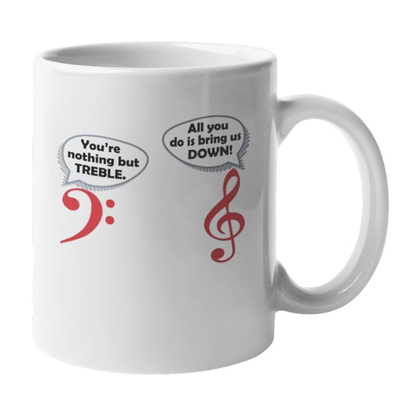 Treble & Bass Clef Musical Note and Funny Music Pun Coffee & Tea Mug (11oz)