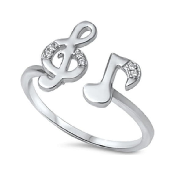 Treble Clef And Music Note Cubic Zirconia Ring Sterling Silver 925