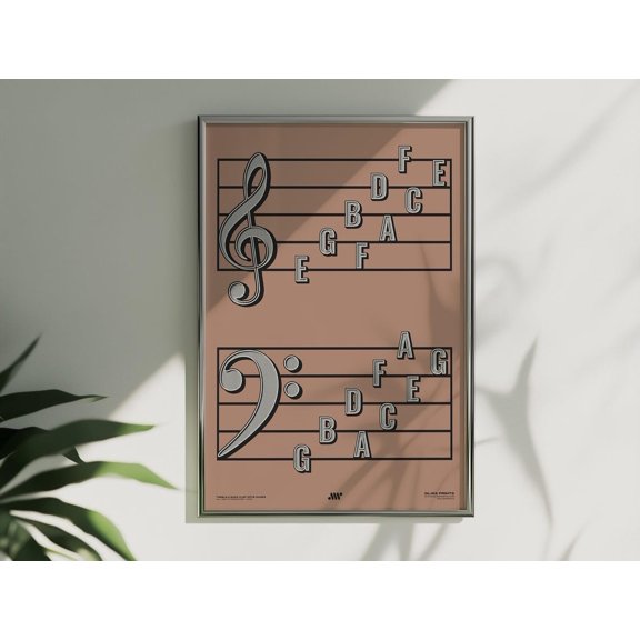 Treble Clef Bass Clef Note Names Music Education Print Pink