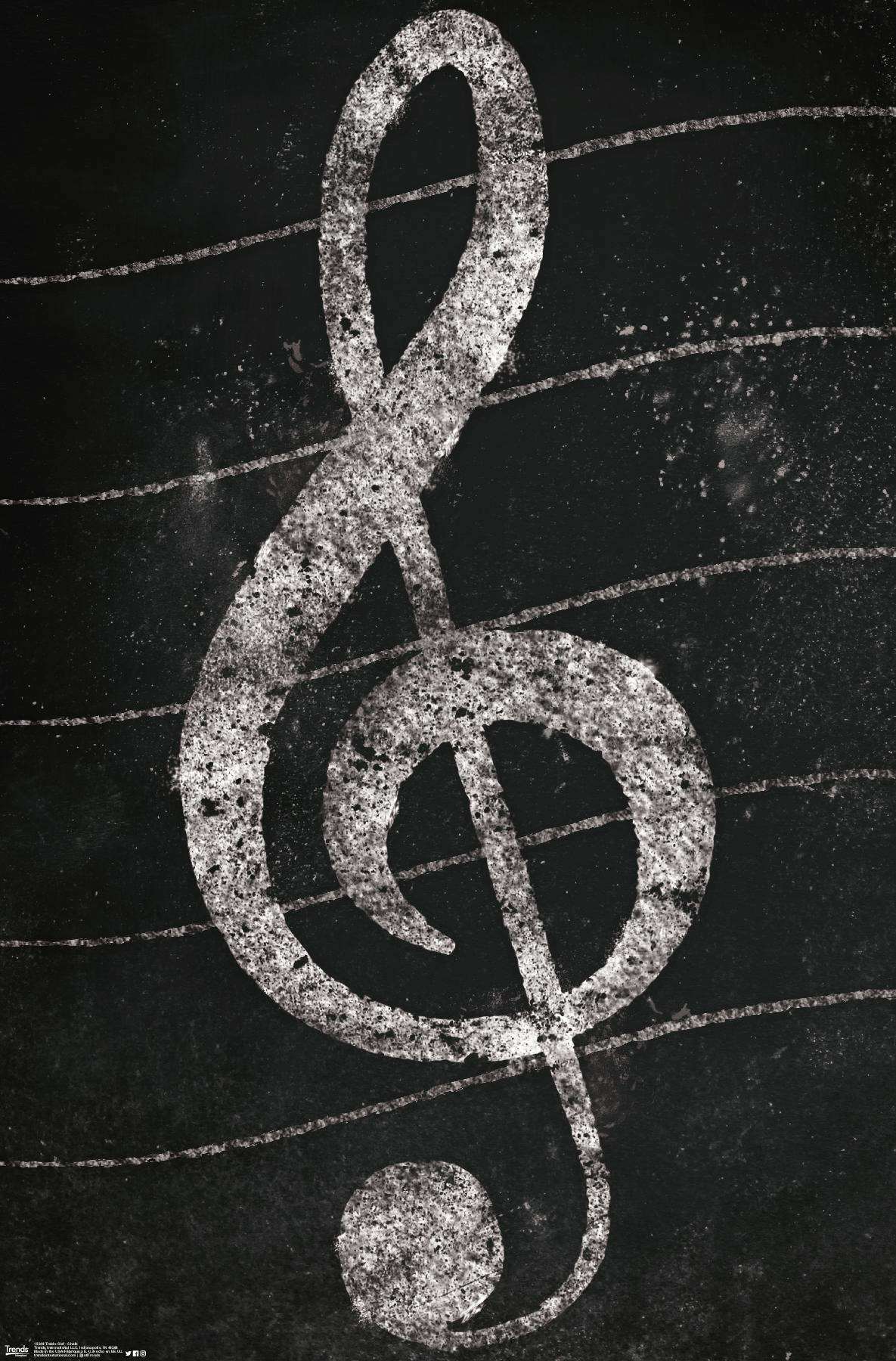 Treble Clef - Chalk Wall Poster, 14.725" x 22.375"