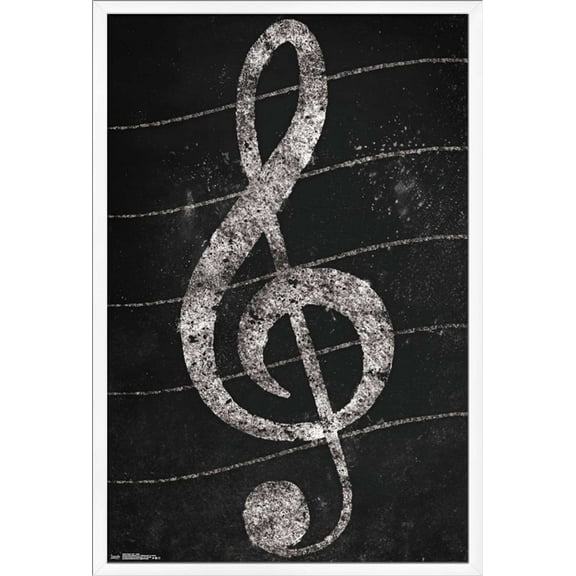 Treble Clef - Chalk Wall Poster, 22.375" x 34", Framed