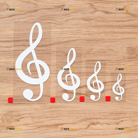 Treble Clef Decal Vinyl Sticker Music Notation - 4 Pack White, 2 Inches, 3 Inches, 4 Inches, 6 Inches - No Background for Car Boat Laptop Cup Phone