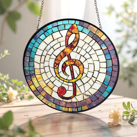 Treble Clef Glass Suncatcher, Musical Note Window Hanging, for Music Lovers, Musicians, Teachers, 3.5 in