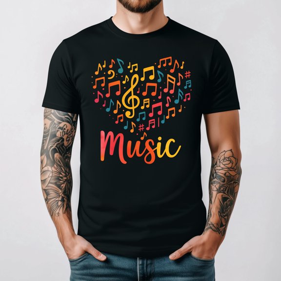 Treble Clef Heart Colorful Music Notes Musician Lover Graphic T Shirt, for men & women up to 5XL