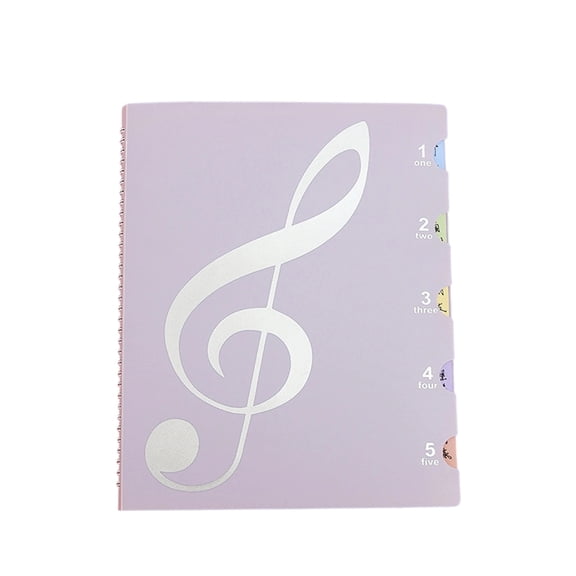 Treble Clef Multi-section Spiral Notebook, Light Purple Matte Hardcover, 5 Colour Coded Tab Dividers, Wire Bound Notepad for Musicians Students Office Study