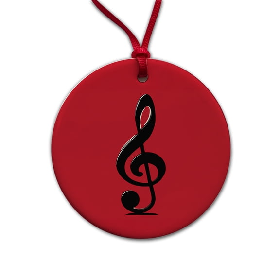Treble Clef Music Musical Musician Christmas Tree Holiday Round Ceramic Ornament