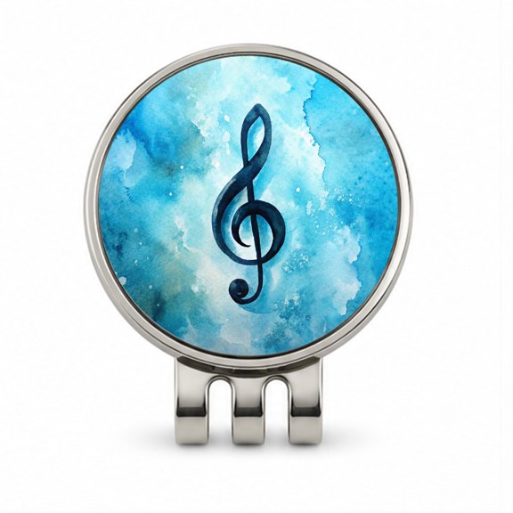 Treble Clef Music Musical Note Blue Watercolor Golf Hat Clip with Removable Magnetic Ball Marker