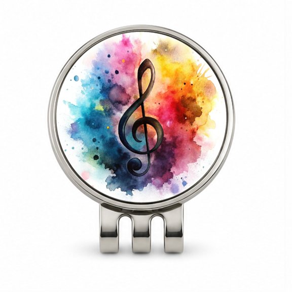 Treble Clef Music Musical Note Colorful Watercolor Golf Hat Clip with Removable Magnetic Ball Marker