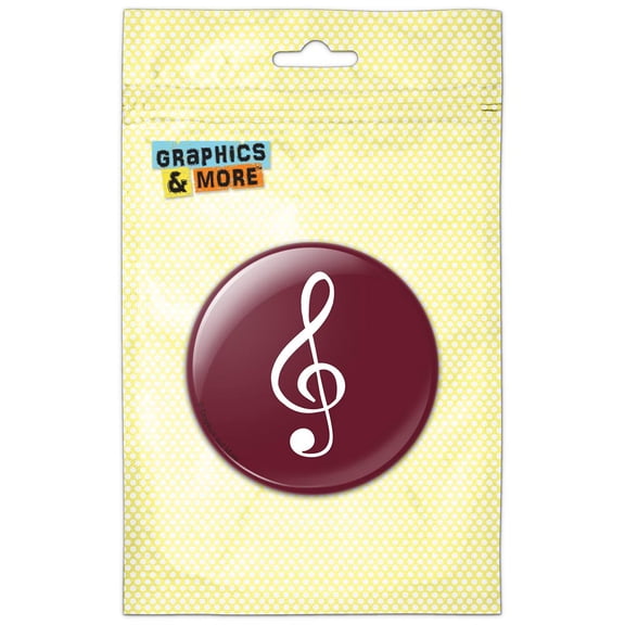 Treble Clef Music Musical Note Sound White on Maroon Pinback Button Pin Badge