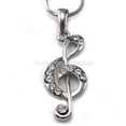 thumbnail image 1 of Treble Clef Music Note Pendant Necklace Silver Tone Clear Rhinestones Ladies NEW, 1 of 2