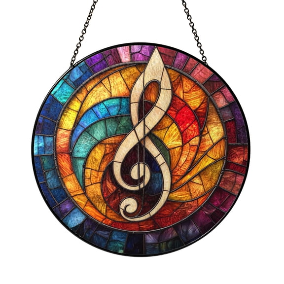 Treble Clef Music Note Stained Glass Suncatcher Window Hanging Colorful Musical Decor Teacher Gift