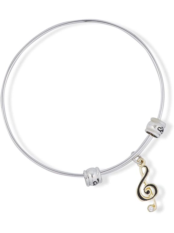 Treble Clef Music Symbol Black on Gold Colour Fancy Charm Bangle Music Gift for Women