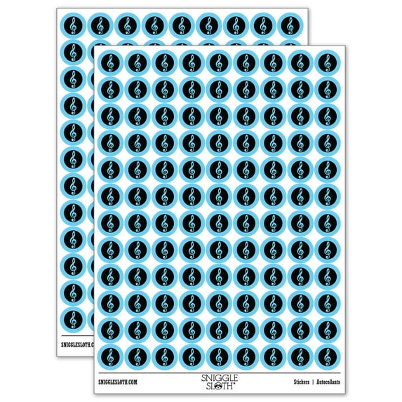 Treble Clef Music in Circle 200+ Round Stickers - Light Blue - Gloss Finish - 0.50" Size