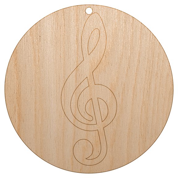 Treble Clef Music in Circle Wood Holiday Christmas Tree Ornament Unfinished DIY Pre-Drilled Craft
