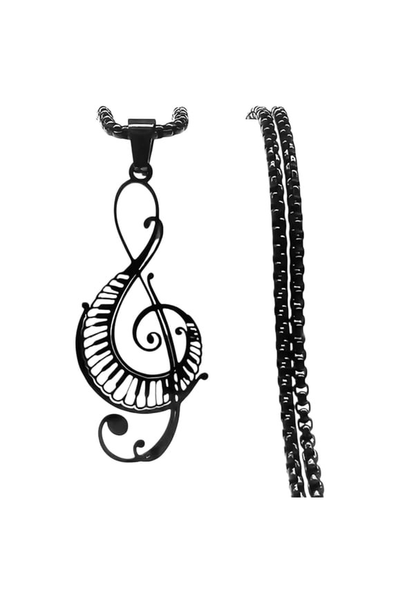 Treble Clef Necklace Black 316L Stainless Steel Music Note Pendant