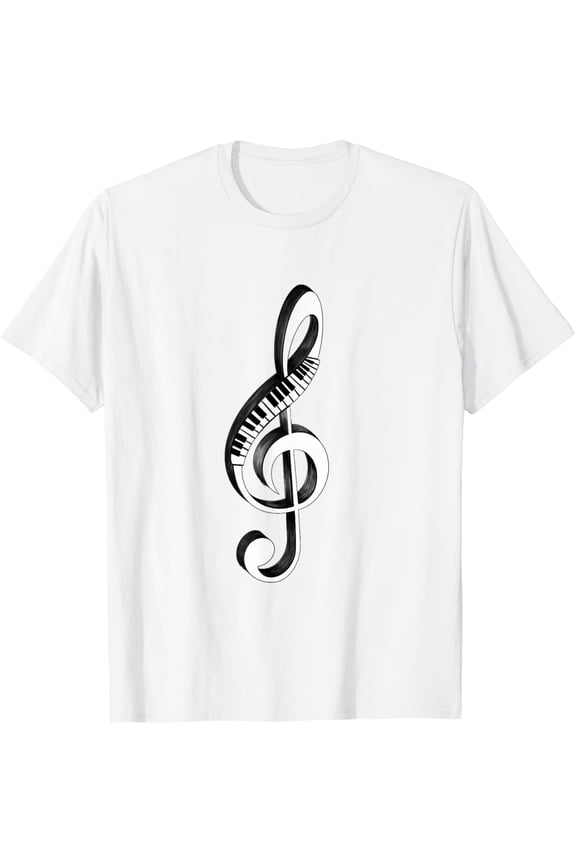 Treble Clef Piano Keys Graphic T-Shirt Music Lover Artistic Musician Apparel for Men Women Short Sleeve Cotton Tee Black and White Minimalist Design