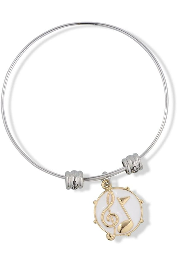 Treble Clef and Music Note on White Snare Drum Fancy Charm Bangle