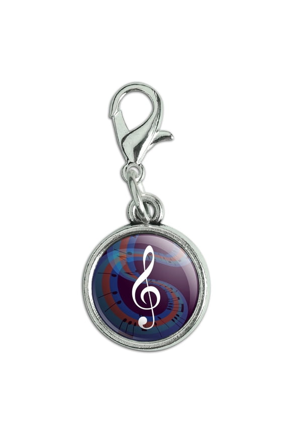 Treble Clef on Music Notes Antiqued Bracelet Pendant Zipper Pull Charm with Lobster Clasp
